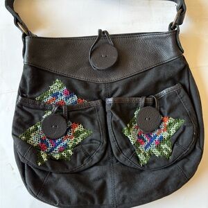 Nest Anthropologie vintage black canvas Shoulder Handbag 13 x 13